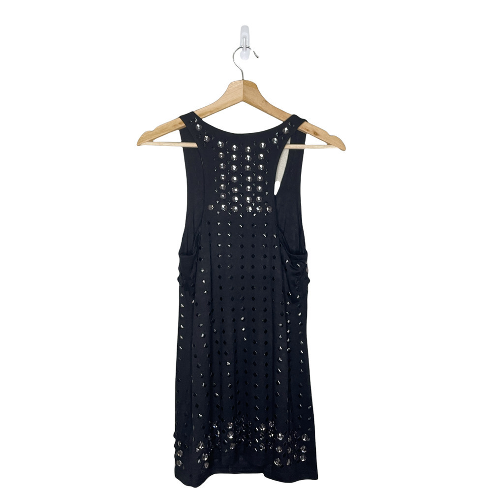 New Virgin Only Tank‎ Top Womens Size 2 Black Embellished Deep Scoop Racerback
